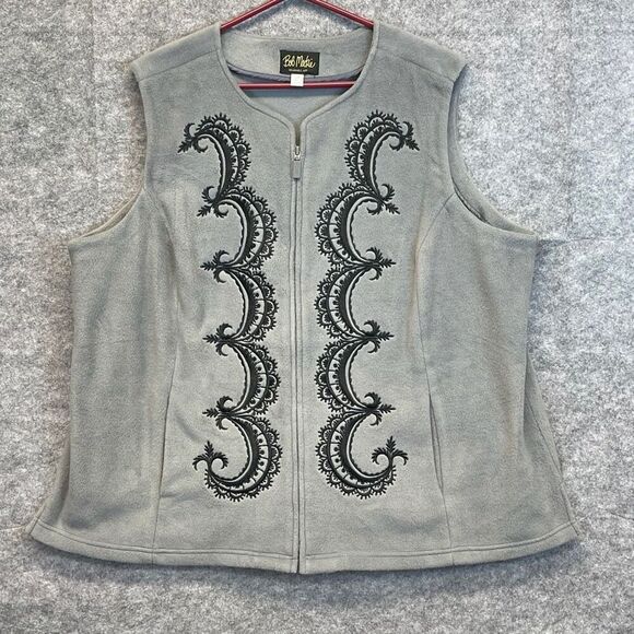 BOB MACKIE Wearable Art Women’s 2X Gray Black Vest Embroidered Full Zip Fleece - Picture 1 of 14